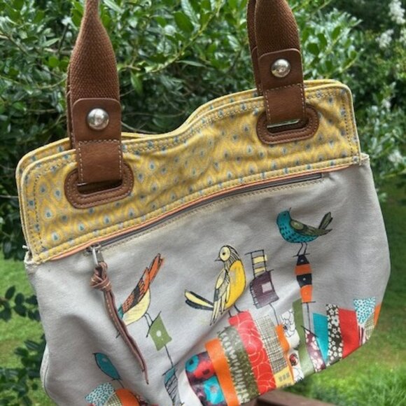 FOSSIL Key-Per Coated Canvas BIRD Design Medium Purse Shoulder Bag - Picture 4 of 10